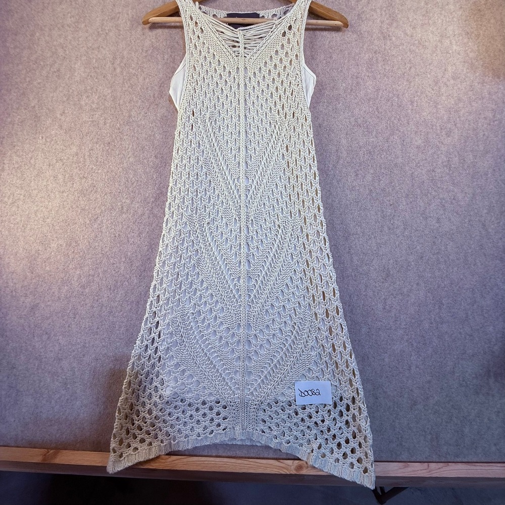 Paper Crane Cream Knit Crochet Mini Dress Sleeveless Ivory‎ Boho Sharkbite Small